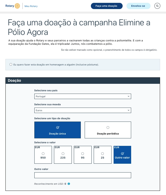 Exemplo de Doação Online PolioPlus